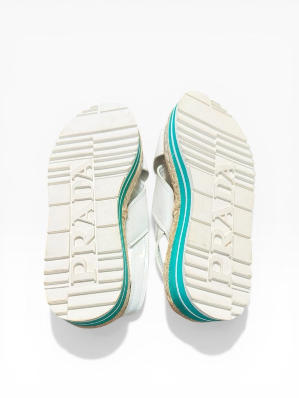 Prada Monolith White Leather Crisscross Platform Espadrille Sandals EU 37 US 7 - Picture 11 of 12